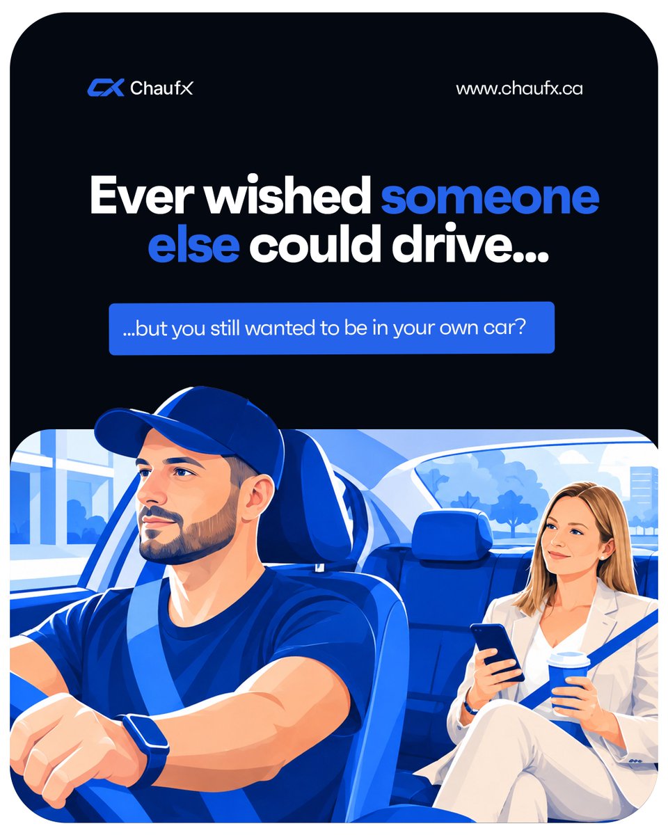 ChaufX_'s tweet photo. ChaufX connects you with professional, vetted drivers who take the wheel when life gets busy from airport trips, business travel, events, to long drives across the Greater Toronto Area.

Your car. Your comfort. Our driver.

#ChaufX #GTA #PersonalDriver https://t.co/5kcQmOMvU8
