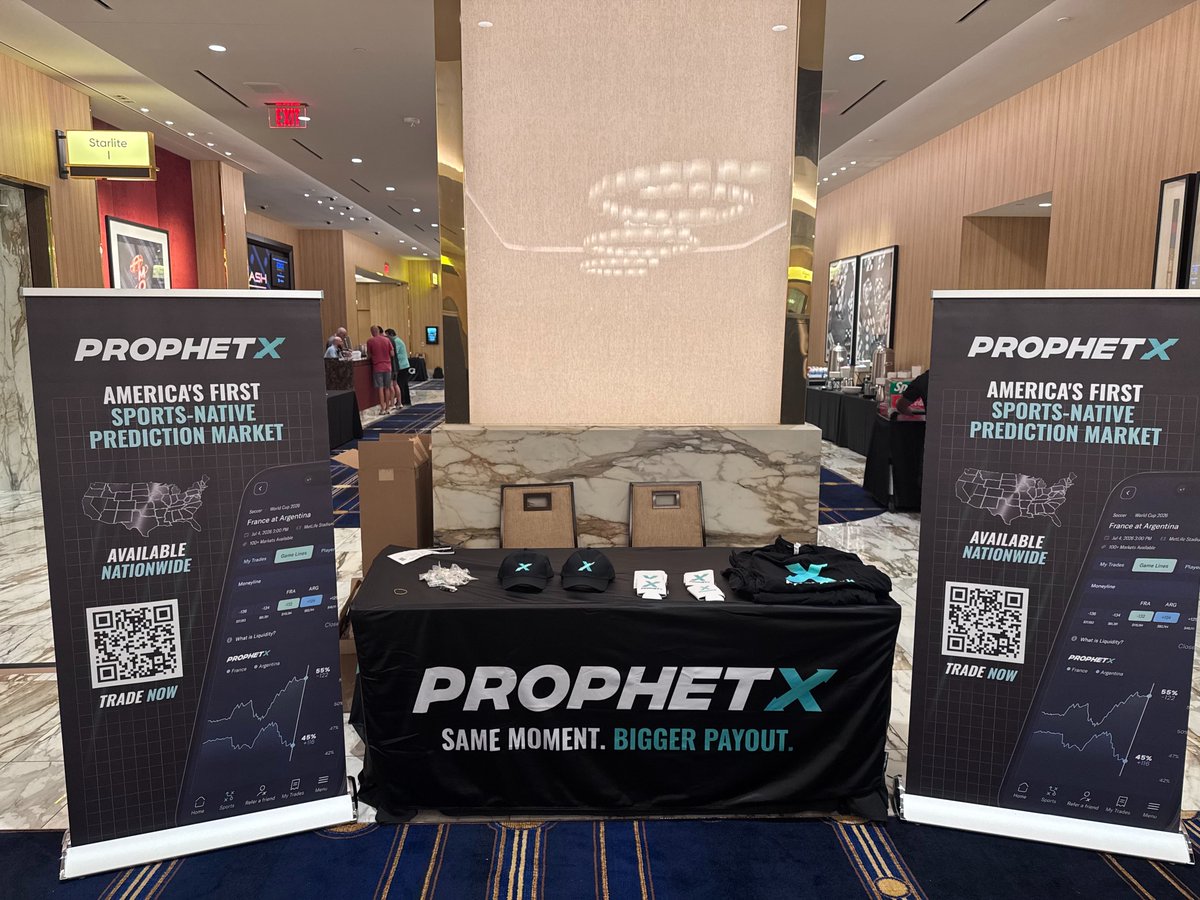 ProphetX's tweet photo. All setup for Day 1 of Bet Bash in Las Vegas! 

Come visit our booth to meet the team, checkout the app, and grab some merch 🧢 https://t.co/Puwpm2jvMg