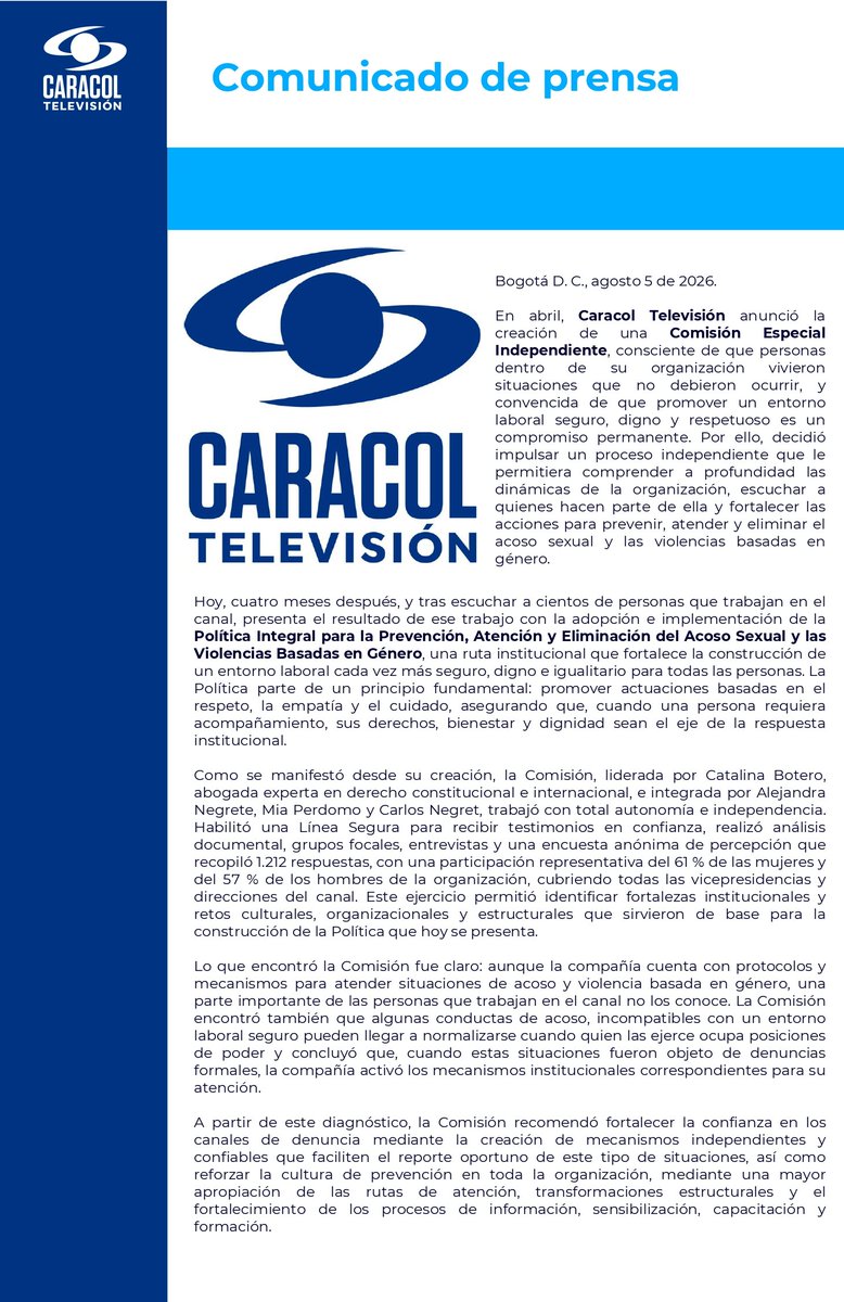 CaracolTV's tweet photo. Comunicado oficial https://t.co/B73gNkLmAM