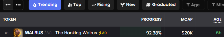 Cashno_y's tweet photo. $WALRUS Top #1 on Pumpfun Dex

https://t.co/qPJJbp8V44 https://t.co/gybH3MEQAW