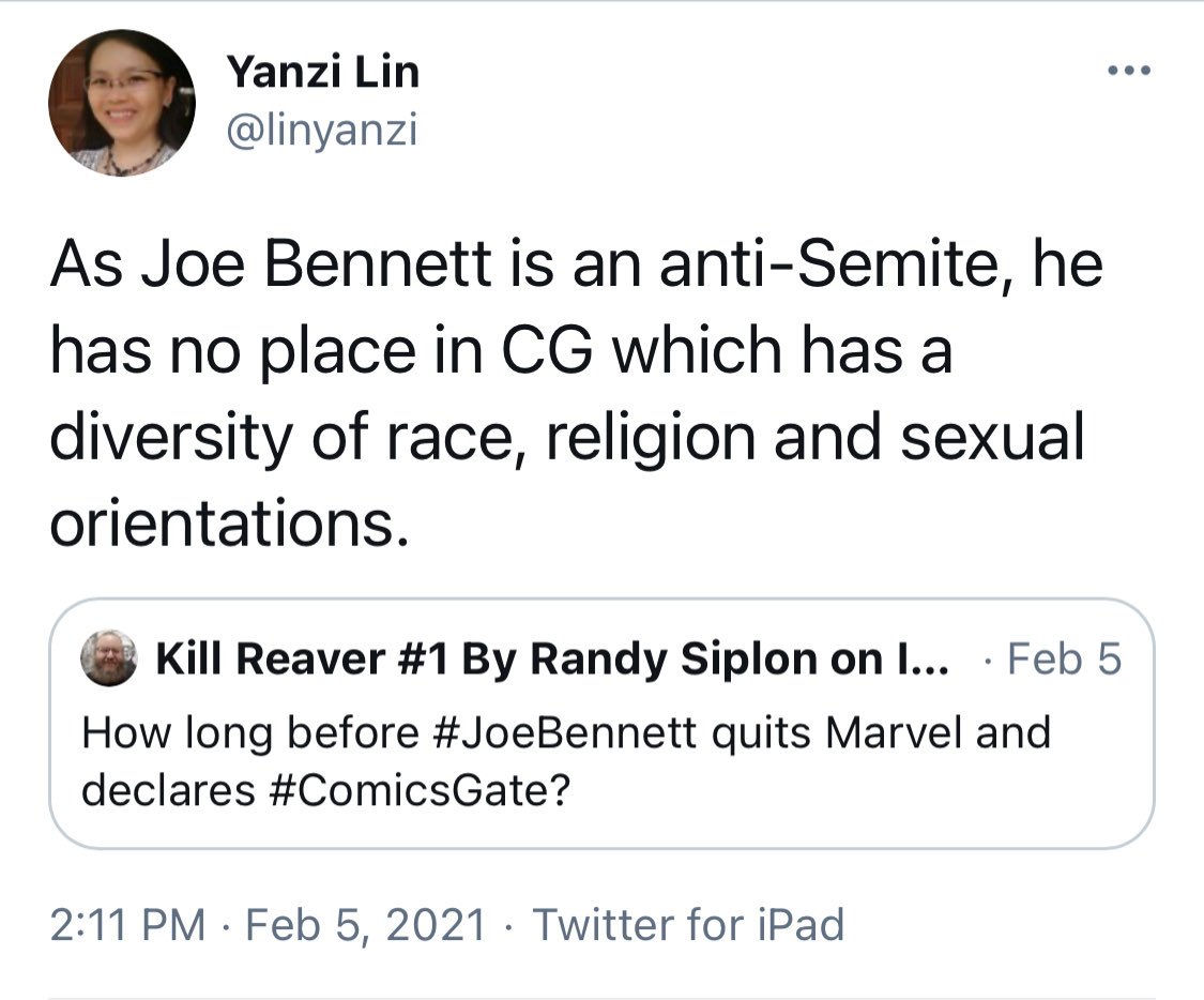 OG_WARCAMPAIGN's tweet photo. Welcome to #COMICSGATE Joe Bennett.  Keep your head on a swivel because as soon as your no longer useful, well.....#BLAMEWARCAMPAIGN https://t.co/SOYvx7kgoe