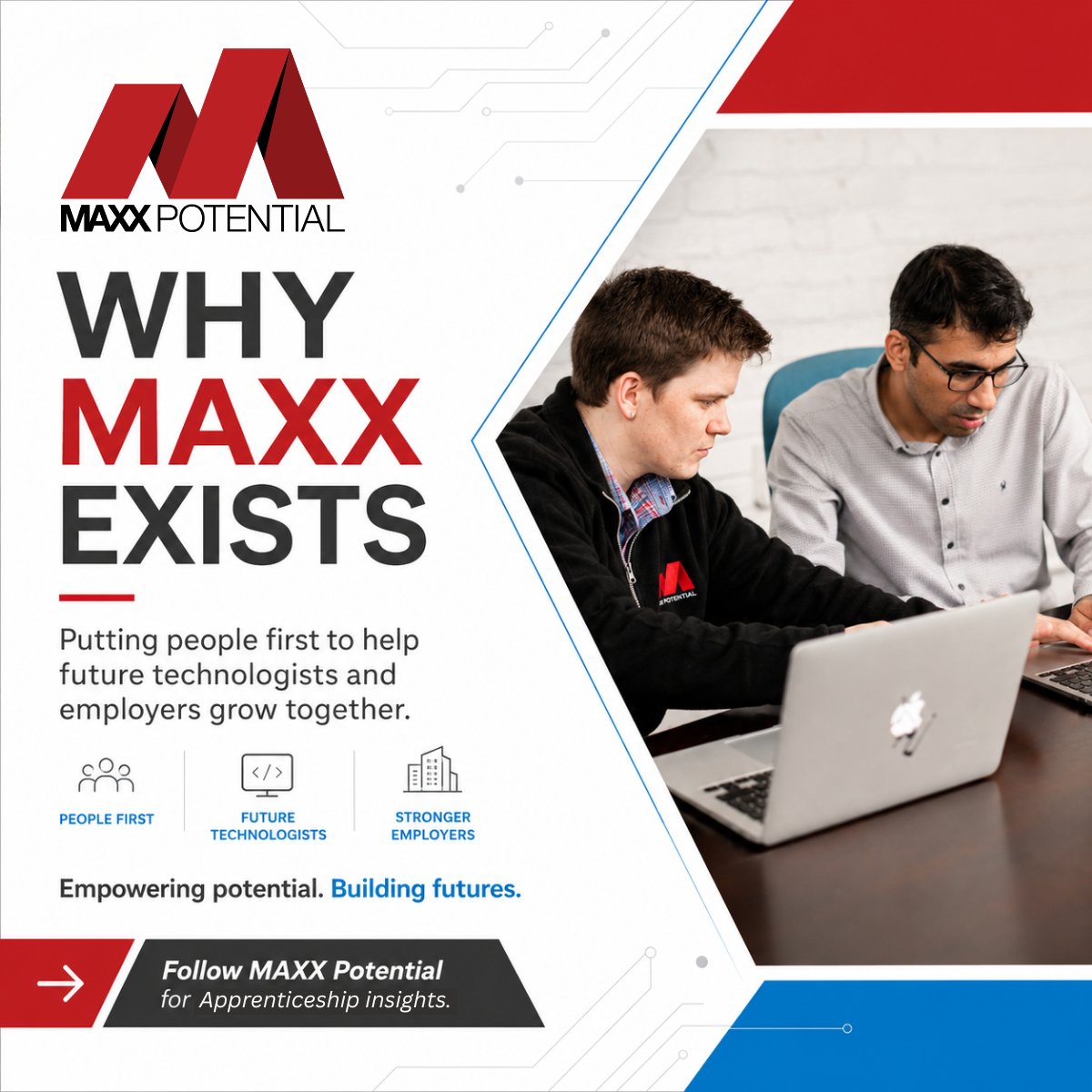 MaxxTechnology's tweet photo. People first. That's it. That's the mission. MAXX Potential was built to connect aspiring technologists with real opportunities and help employers find talent that's ready to grow.

#PeopleFirst #ITCareers #AspiringTechnologists #FutureInTech https://t.co/yUpKQkiOo6