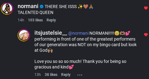 Zennxmoon's tweet photo. "Performing in front of one of the greatest performers of our generation". Iktr! 🤎 I hope she goes far. https://t.co/HRdmIl1qCN