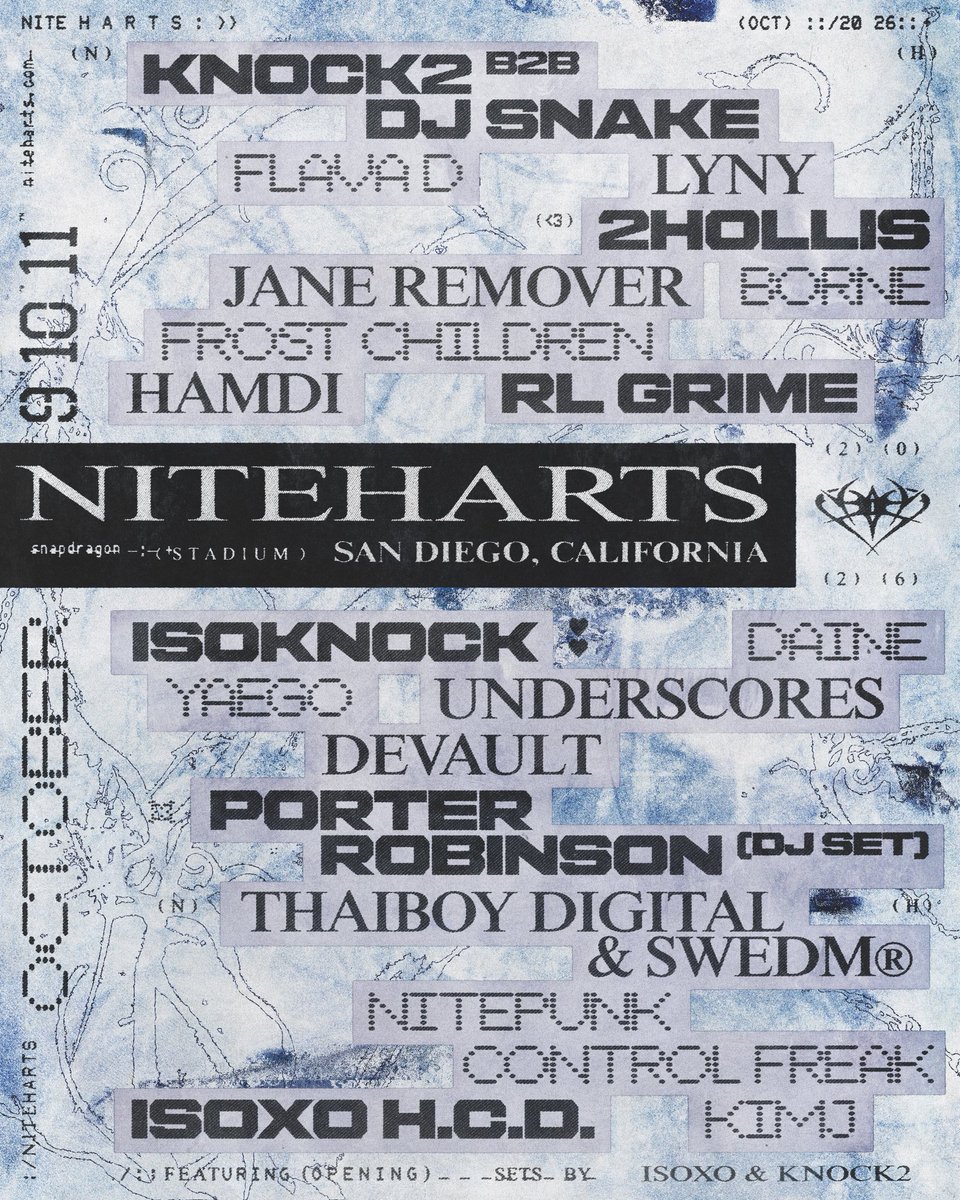niteharts's tweet photo. 2026 LINEUP ✸ very limited single day tix avail THIS FRIDAY at link in bio

see you in october https://t.co/ITaG5Y6IDW