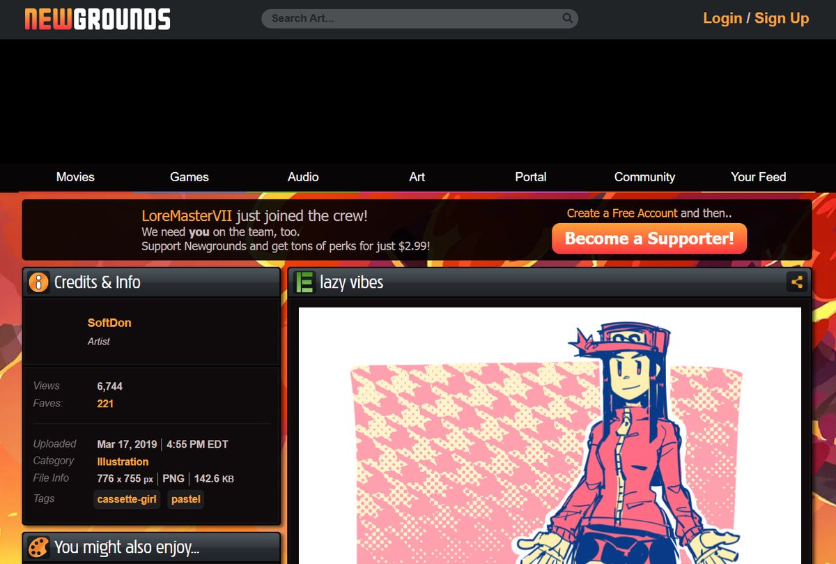 kassettoarchive's tweet photo. This artwork of Cassette Girl was created by the artist softdon on March 17, 2019, and originally published on Newgrounds. #cassettegirl #softdon https://t.co/Dtc16HXn8x