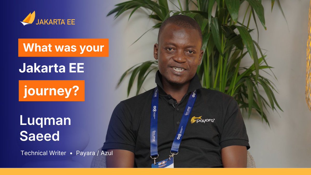 JakartaEE's tweet photo. 💭 What first got you into #EnterpriseJava?
Ten years ago, Luqman Saeed (Payara / Azul) discovered #JavaEE after coming across a video by long-time Java user, Adam Bien.
What followed was a deeper dive into the Java ecosystem, and eventually, #JakartaEE.
What convinced him? Mature standards, flexibility, and the freedom to switch implementations when needed.
A decade later, he's still an active part of the community.
🙌 Get involved: https://t.co/Cgr1sSCKnb
📺 Watch Luqman's full story on YouTube: https://t.co/dGRjyzwFTu