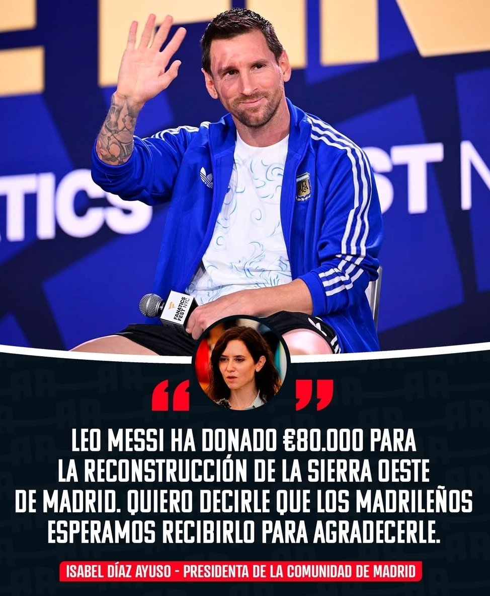 70w3rs's tweet photo. Messi dona €80.000 para los damnificados del incendio en España 👏

Gran gesto de messi que no solo habla lo gran ser humano que es 👏

#messi #incendiosespaña #futbol https://t.co/SyWIDPIgcu