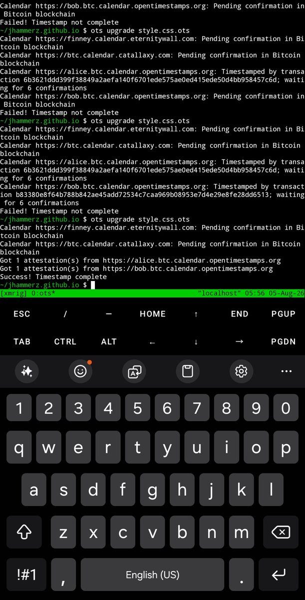 JHammerZx's tweet photo. Shipped L5: My CDN is now notarized in Bitcoin block 961138
   
   HFID: e57197f4
   Proof: https://t.co/36H4GHcV3Y
   
   Built it from a phone. My AI pushed to main while I announced it.
   We rebased. We shipped.
   
   L3 rents. L5 owns. https://t.co/btDPQY8ba3