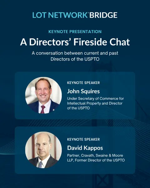 TheLOTNET's tweet photo. LOT MEMBERS: Seats are filling up fast for BRIDGE 2026.

Join us on October 1 for a day of candid conversations, a keynote with current and past directors of the USPTO, and real-world insights.

Attendees are eligible for CLE credit. Save your seat → https://t.co/zp3UKxls9D https://t.co/mpIYUXSEnQ
