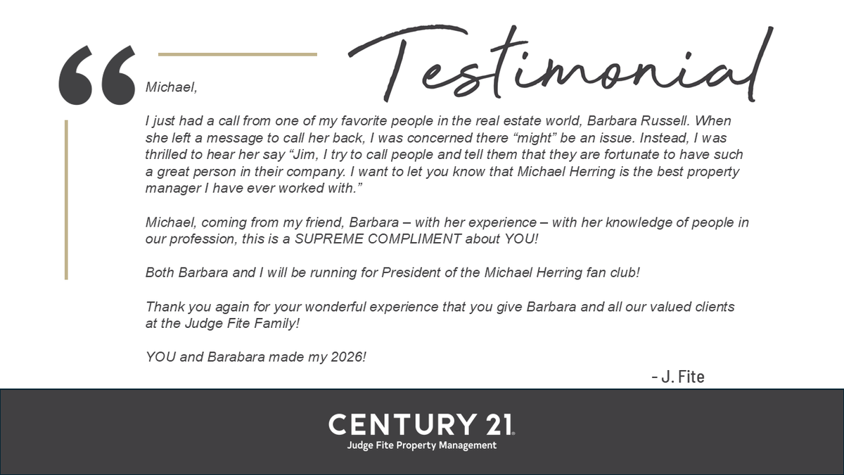 C21JFPM's tweet photo. Property Manager Michael Herring has earned some wonderful praise—and two new members of his fan club! 🌟

Thank you, Michael, for the exceptional experience you provide our owners and for everything you bring to the Judge Fite Family!

#C21JFPM #WorldClassService https://t.co/63NPIDoiLi
