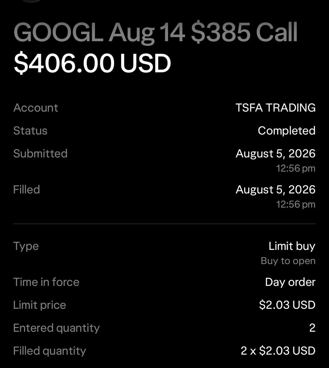 TheMoMoDesk's tweet photo. $GOOGL 

Another small lotto for yall
$GOOGL Aug14th 385C.

You snooze you lose https://t.co/KINQc53dZy