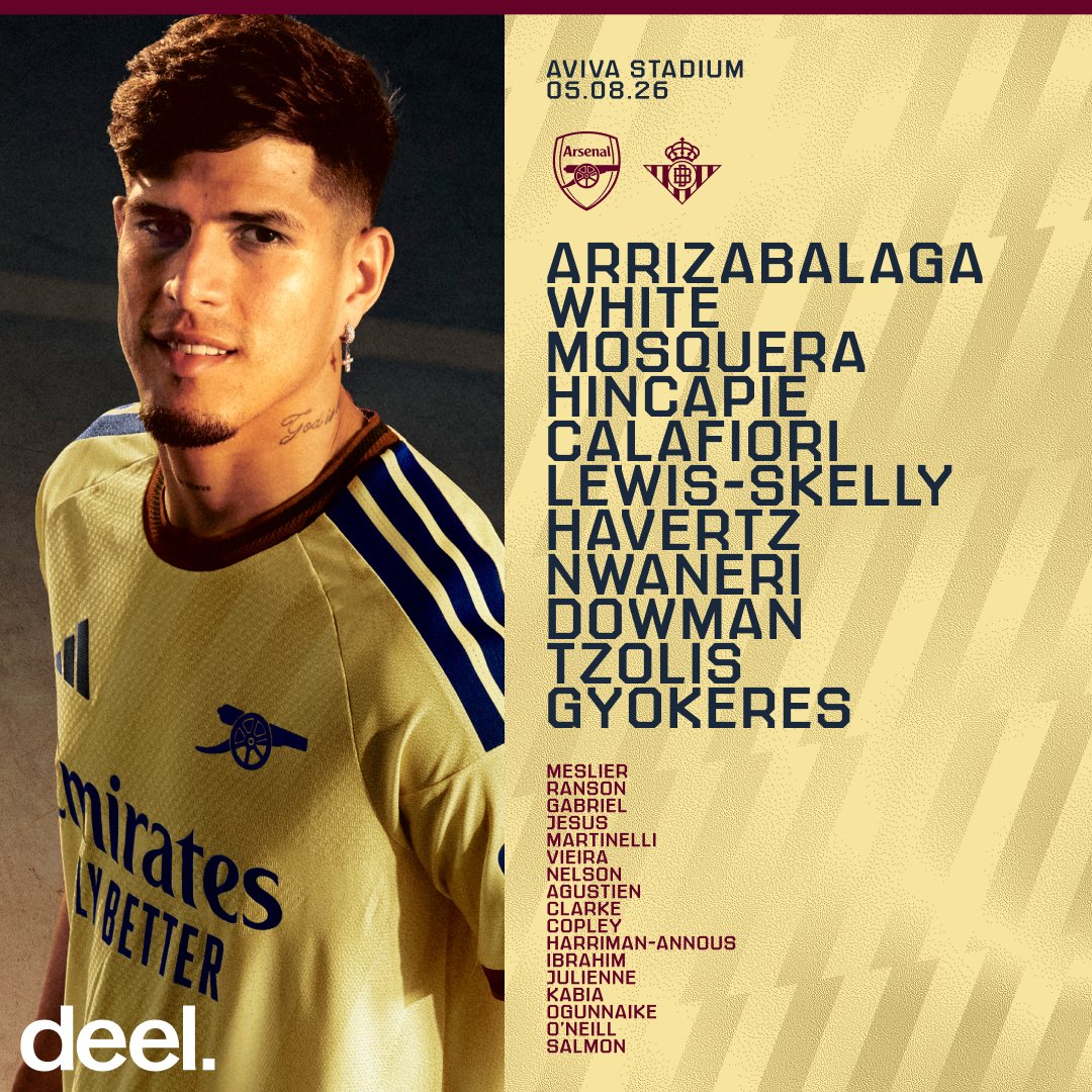 Arsenal's tweet photo. 🟡 𝗧𝗘𝗔𝗠𝙉𝙀𝙒𝙎 🔵 

Unchanged from last time out.

Let's keep our good pre-season form going ✊

🤝 Presented by @deel https://t.co/S5TKqR9Lv3