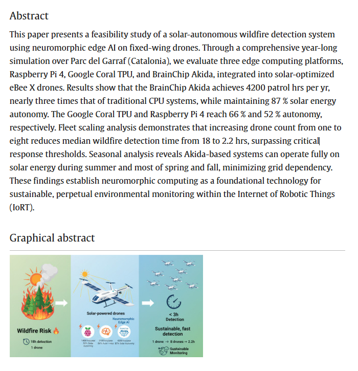 MIAM_Schwan's tweet photo. Neuromorphic solar edge AI for sustainable wildfire detection
https://t.co/wZmOPLH9yj
"BrainChip Akida enables 4,200 patrol hrs/year, 3× longer than CPU-based systems"

These days, this topic is more relevant than ever!
@BrainChip_inc https://t.co/qrxVtH5ulO