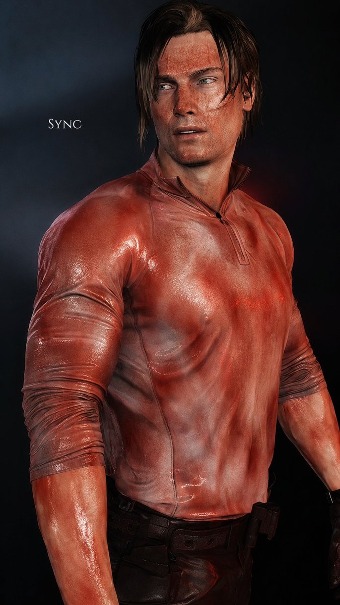 Synclsk_'s tweet photo. He manages to look fine in every way, even covered in blood—my man is way too hot, bro. 🔥🤤🤌🏻 

(scp: vanthom777  •tiktok•)

#ResidentEvil #LeonsKennedy #Re9 #REBHFUN https://t.co/OJi1vEl4A9