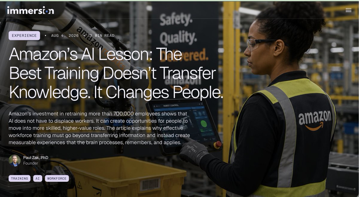 pauljzak's tweet photo. Training is ultimately about #Transformation. Here's how #AI fits into the #training story. Measure transformation in the #brain using @ImmersionNeuro's new ImmersionLive complete measurement kit https://t.co/8GHRdQtihi
https://t.co/UxcDt76RGK https://t.co/OLwesH7QsM