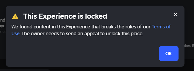Teas_Studio's tweet photo. @Roblox @robloxdevrel Residence Massacre, with 200M visits, was locked for “Scamming” by automated moderation. Two appeals were denied without identifying the violating content. I’ve reached the appeal limit and cannot open the game in Studio to remove the suspected feature. https://t.co/loqb4Ho89Q