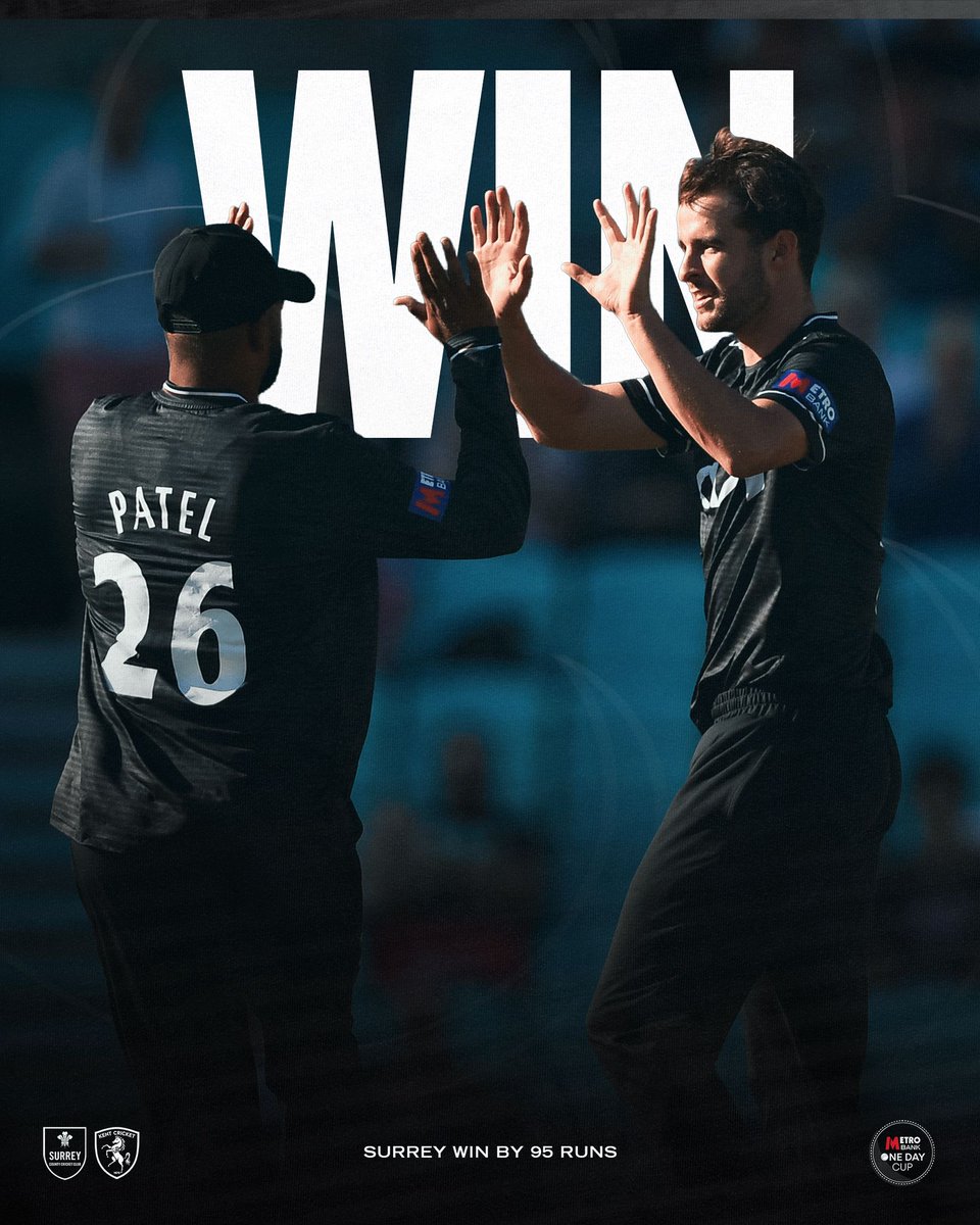 surreycricket's tweet photo. Make that four wins in the One Day Cup 🫡

A comprehensive victory in front of a great crowd at the Kia Oval 🏡

🖤 | #OneDayCup https://t.co/Ymnv4IwRzh