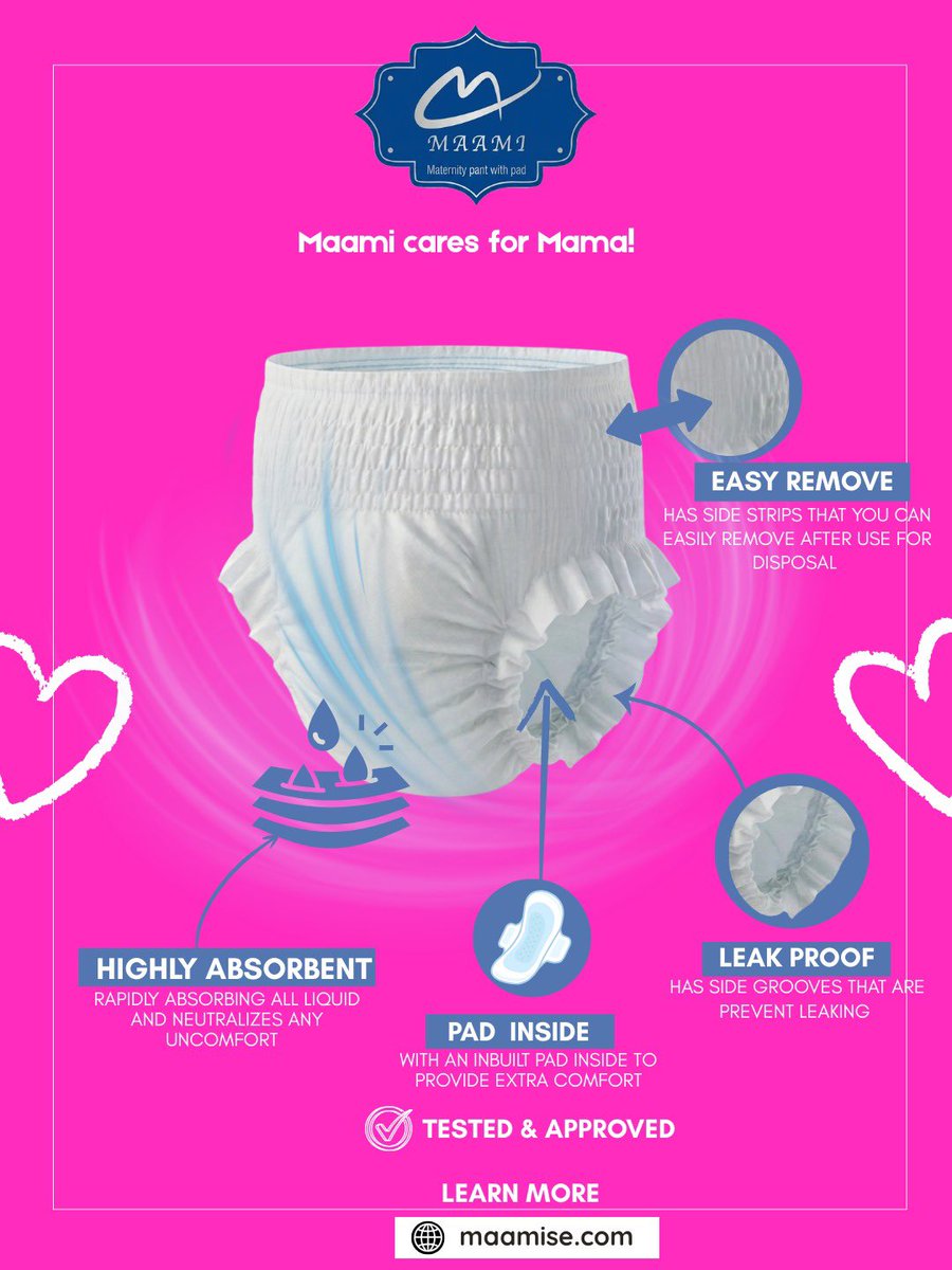 MaamiDiapers's tweet photo. Maami Maternity Pants are thoughtfully designed to give you:
💙 Maximum absorbency
💙 Leak-proof confidence
💙 Built-in comfort
💙 Easy removal after use
Because every mama deserves a stress-free recovery. #maamicaresformama #postpartumthoughts #newmummentalhealth #ppdsupport https://t.co/EwOaE7V38E