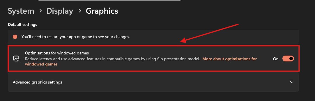 ultimatetweakk's tweet photo. Reduce Input Delay in Windows 11

Most gamers don't even know this setting exists.

It enables a lower-latency presentation mode for supported windowed games.

Settings → System → Display → Graphics

Turn on Optimizations for windowed games.

For better FPS & Lower Delay Install Ultimate Tweaks For FREE → https://t.co/n6pzni60YU