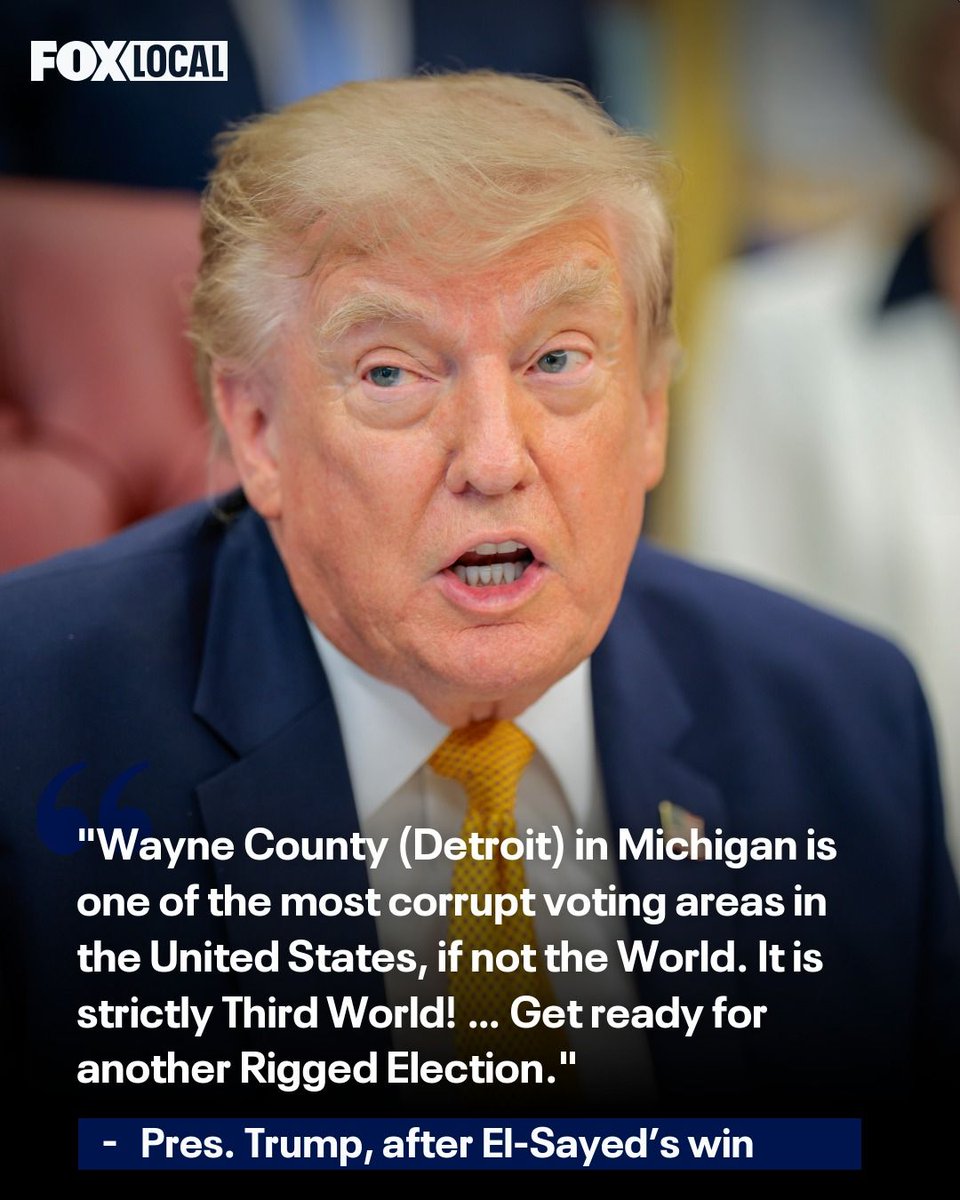 FOX2News's tweet photo. President Donald Trump is responding to Abdul El-Sayed’s primary win in Michigan. The president wrote on Truth Social. https://t.co/G7vznpCtLs