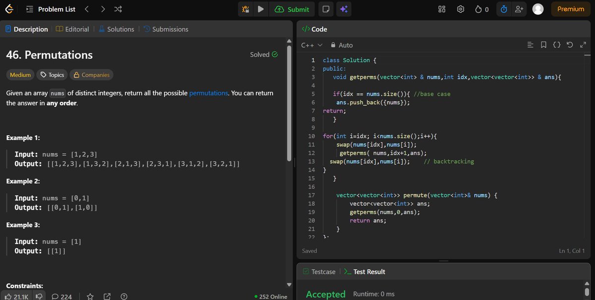 Ankit_kumar_290's tweet photo. Day 3 of #DSACodingChallenge 🚀

Solved LeetCode 704 – Binary Search (Recursive) and LeetCode 46 – Permutations.

Learned  how Backtracking generates all possible permutations through recursion

#LeetCode #CPP #DSA #BinarySearch #Backtracking https://t.co/lQBwzo2gf1
