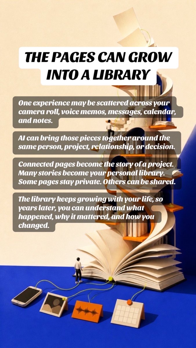 MemovaAI's tweet photo. Our ideas are often scattered across voice notes, meeting notes, screenshots, and half-finished docs.

We want each project to keep growing like a book, with AI connecting new thoughts to what came before.

This is one of the ideas shaping what we’re building.

What project would you turn into a living book?
#Founder #Startups #BuildInPublic #AI #DigitalMemory