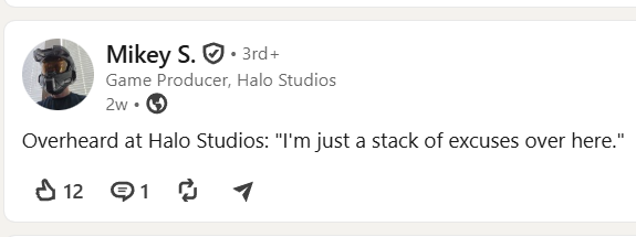 SmashJT's tweet photo. Update: It's happening.
Layoffs are beginning to roll through on LinkedIn for Halo Studios. This is just the beginning.

CONFIRMED. https://t.co/0Ztb08Geyj