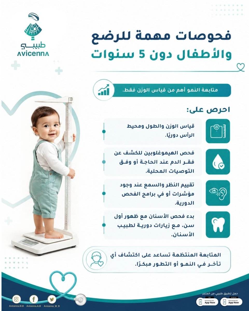 Avicenna_M_B's tweet photo. الفحوصات الطبية الدورية 
ماذا تحتاج في كل مرحلة عمرية؟

#طبيبي 
#تطبيق_طبيبي 
#ابن_سينا_الطبي https://t.co/yjT3oXLsJ7
