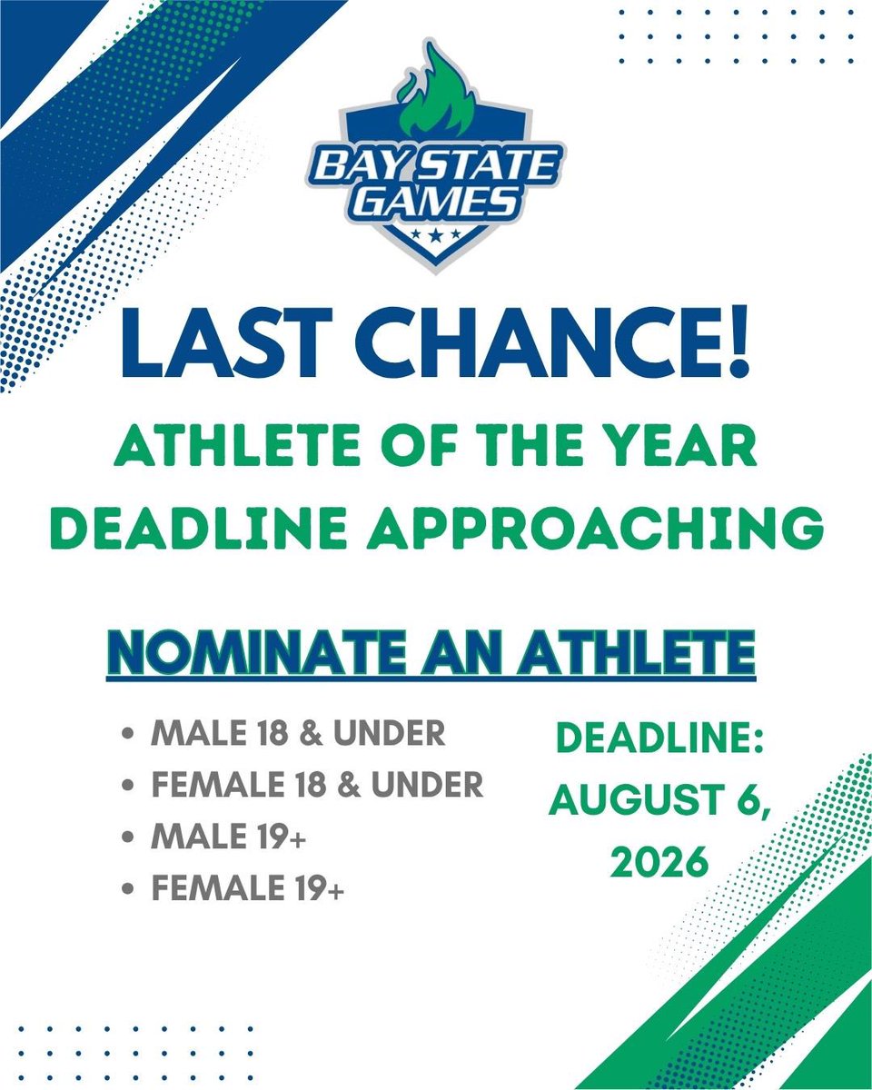 BayStateGames's tweet photo. Do you know a deserving athlete? Nominate them before it’s too late! https://t.co/mPa4OSzrCS https://t.co/10b0gQkaOc