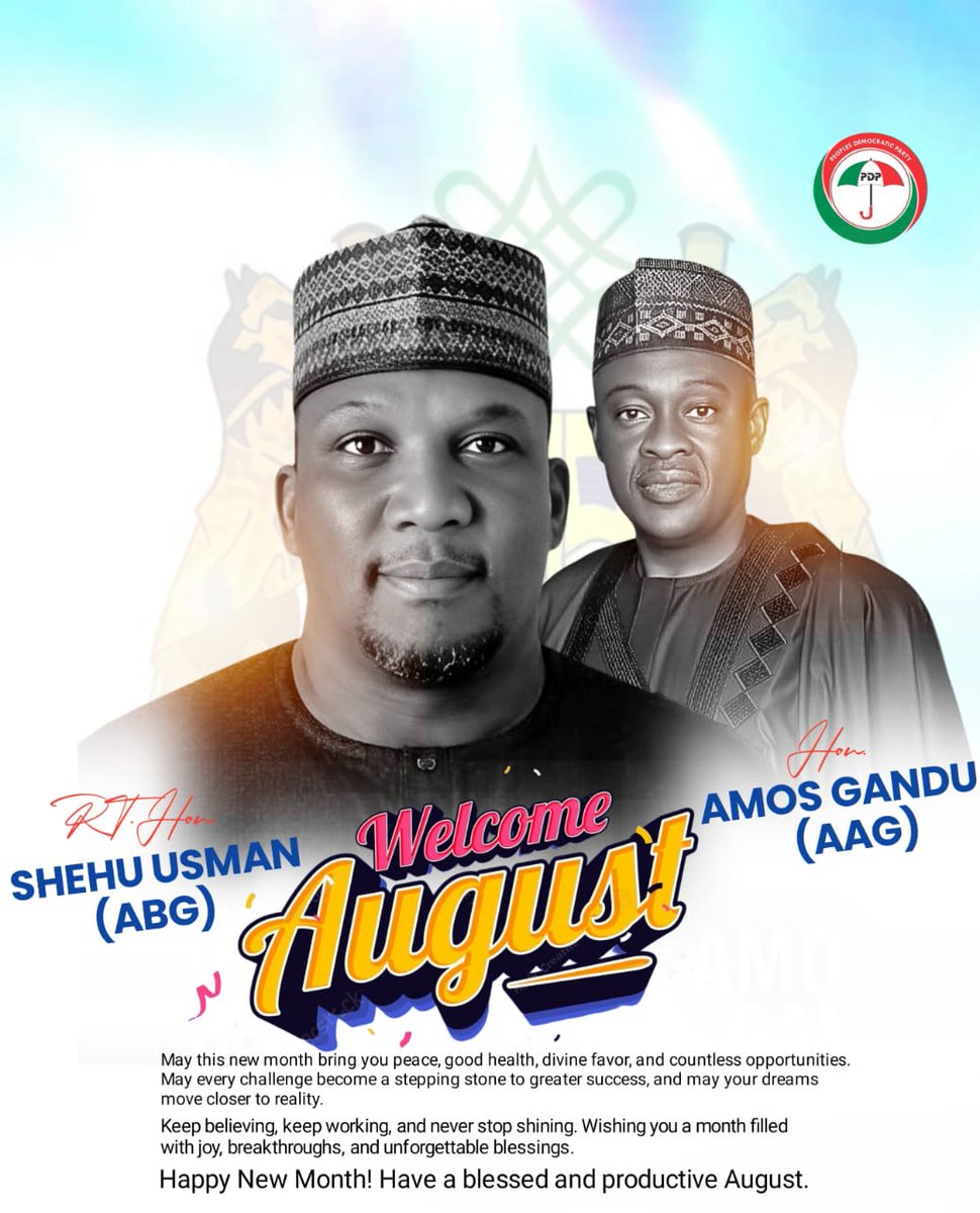 MusaYun15761952's tweet photo. Welcome to AUGUST! β¨
May this month bring you peace, health, favor, and breakthroughs.
Keep believing and keep working.
Wishing you a blessed & productive month π
RT. Hon. Shehu Usman (ABG)
Hon. Amos Gandu (AAG)
#NewMonth #August #ABG #AAG #PDP https://t.co/nlrLzow6yW