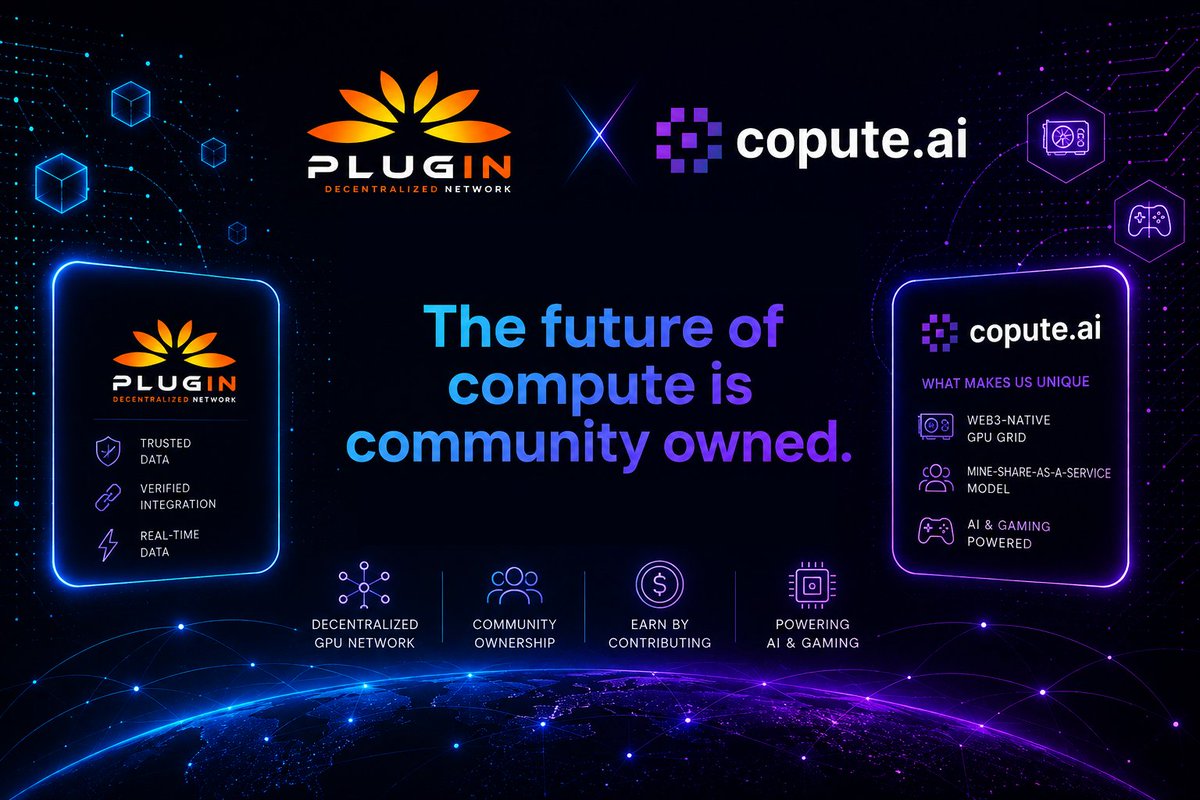 GoPlugin's tweet photo. 🤝 Thrilled to welcome @CoputeAI as a Plugin ecosystem partner!

Copute is building one of the first AI Agent DePIN aggregators, powering AI workloads through community-owned compute infrastructure.

As AI and blockchain continue to converge, we're excited to explore ecosystem collaboration, community initiatives and opportunities to grow together.