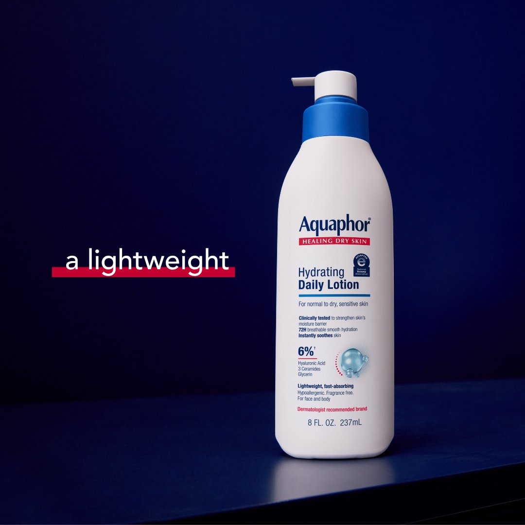 AquaphorUS's tweet photo. lightweight hydration has entered the chat 💧

Aquaphor Hydrating Daily Lotion delivers 72 hours of breathable hydration and helps support the skin's moisture barrier 

shop now @amazon @Target @Walmart https://t.co/gEqXVr6C06