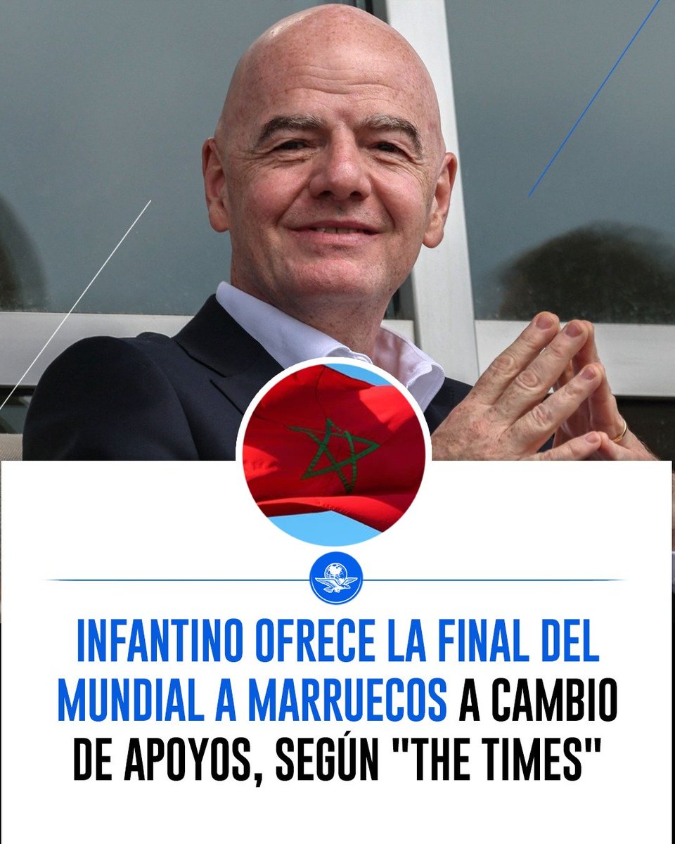 El_Universal_Mx's tweet photo. 📰 El medio británico The Times mencionó que Gianni Infantino, presidente de la FIFA, ofreció a Marruecos albergar la final del Mundial 2030 a cambio de su apoyo para mantenerse en el cargo. 🏟️

📌 Infantino se encuentra bajo presión tras su fallida iniciativa de vender participaciones de la Copa del Mundo a entes privados.
