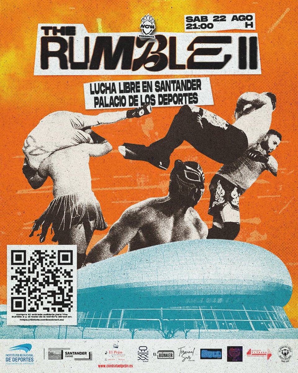 coast_wrestling's tweet photo. NCW presenta un nuevo evento...

🐋THE RUMBLE II🐋

📅 Sábado 22 de agosto
🕢 21:00 
📍 Palacio de los Deportes de Santander
🎫 Entradas solidarias: https://t.co/mvd75hWSij

Nuestro primer gran evento en uno de los emplazamientos históricos de Santander 💥 https://t.co/50kNvh9v8w