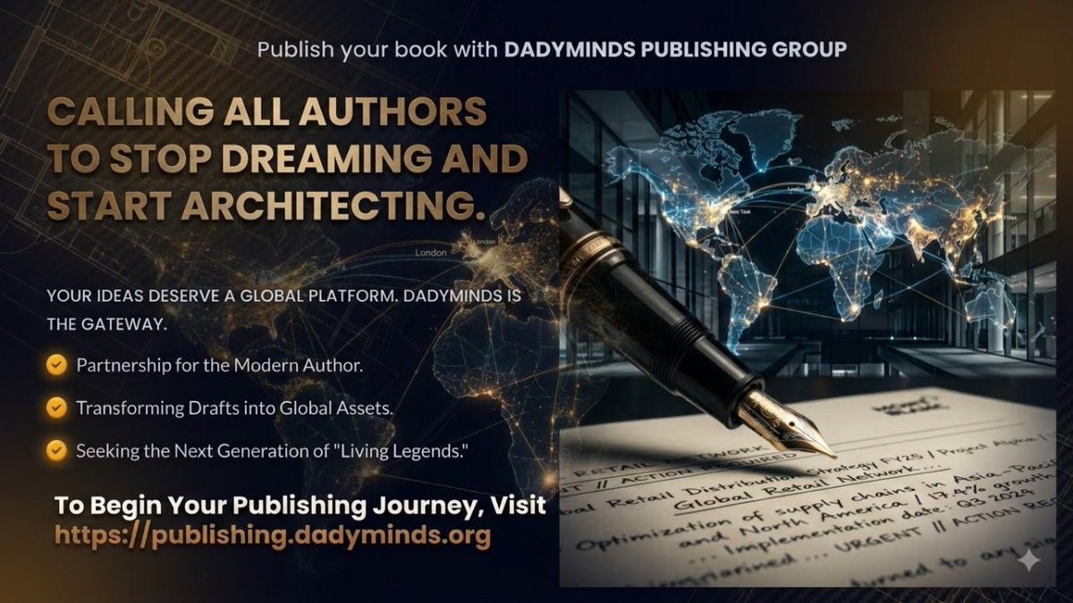 dadyminds's tweet photo. Start your publishing journey via https://t.co/Wu1AcuvloZ
#Publishing #Authorpreneur #GlobalDistribution #DADYMINDS #editing #AuthorSolutions #BookPublishing #Bookmarketing #Writingcommunity #ManuscriptSubmission #proofreading #coverdesign #formatting #callforauthors #books https://t.co/G3zdbPdooz