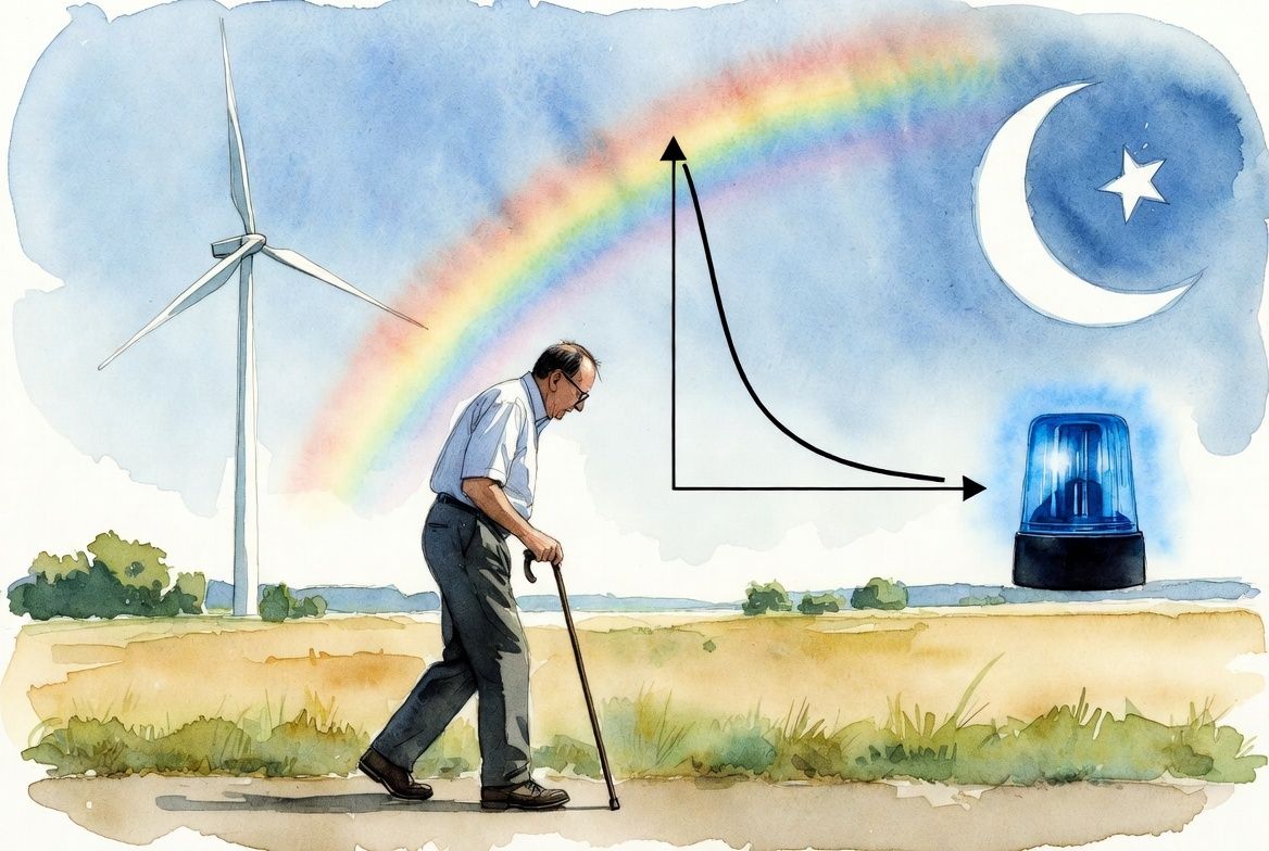 riehle_dennis's tweet photo. Wenn ich auf meine Person schaue und den Blick anschließend auf diese Republik weite, dann erkenne ich doch viele Gemeinsamkeiten. Der #Parkinson prägt meinen Alltag immer mehr. Und auch unser Land zittert mittlerweile vor fast jedem neuen Verbrechen, das nicht nur aus statistischen Gründen in hoher Wahrscheinlichkeit von einem Täter mit Migrationshintergrund begangen wird. Hingegen werden Konsequenzen in Zeitlupe gezogen, Politiker sitzen steif und fest in ihren angewärmten Stühlen, Entscheidungsprozesse gehen nicht nur äußerst verlangsamt vonstatten, sondern kommen in der Endlosschleife von Debatten, nicht zuletzt dank des blockierenden Koalitionspartners SPD, meist zum Erliegen. 

Von einer stabilen Haltung kann längst keine Rede mehr sein, das Rückgrat aller in Macht und Verantwortung stehenden Charaktere ist krumm oder gebeugt. Weder der Kanzler noch seine Minister schreiten gangsicher nach vorne, sie taumeln, zögern und stürzen. NGOs halluzinieren, die Rächer "unserer #Demokratie" sehen den Nazi an jeder zweiten Straßenecke. Auch mit dem Erinnerungsvermögen scheint es schwierig geworden zu sein. Wie schön und sicher war doch unser #Stadtbild, wie unberührt die Umwelt, als Windräder und Solarparks noch keine Landschaften verschandelten. Während Fachkräfte unsere Grenzen verstopfen, sind nicht nur CSDs moralisch inkontinent geworden. Kurzum: Der Puls der Nation rast. 

Ein stechender Schmerz sitzt derweil jenen im Nacken, die den Wiedererkennungswert ihrer Heimat vermissen. Im Magen der Gerechten drückt es, wenn Schutzsuchende im Hotel residieren. Depressiv zu werden, das schaffen mittlerweile auch die Zuversichtlichsten. Erschöpfung plagt angesichts der Fülle grausamer Nachrichten, von Wirtschaftsabschwung, Deindustrialisierung und Abwanderung. Die Reflexe sind mäßig, der Sozialstaat bringt Kopfzerbrechen. Wer sich das wehleidige bis arrogante Geplauder von Friedrich #Merz anhört, dessen Hirnzellen schwinden schneller als altersnormal. Und geht es erst einmal darum, die Ukraine bis zum letzten Atemzug zu unterstützen, drohen nicht nur Haushältern schlaflose Nächte. 

Bildquelle: KI-generiert, Grok (xAI)