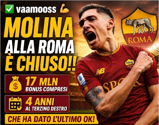 Trade23Official's tweet photo. ✅ Vaaamosss 💪💵 #molima alla #roma chiuso per 17mln bonus compresi 💰! Il terzino ha dato il suo ok!
#calciomercato #roma https://t.co/AEMBvMnnb9