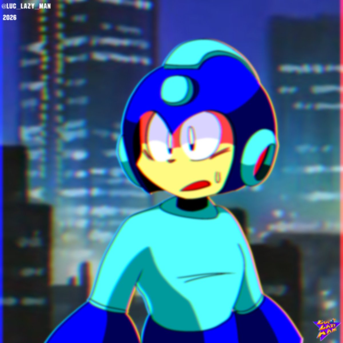 Luc_Lazy_Man's tweet photo. 90s anime Mega Man attempt I suppose https://t.co/zqXFUAHTud