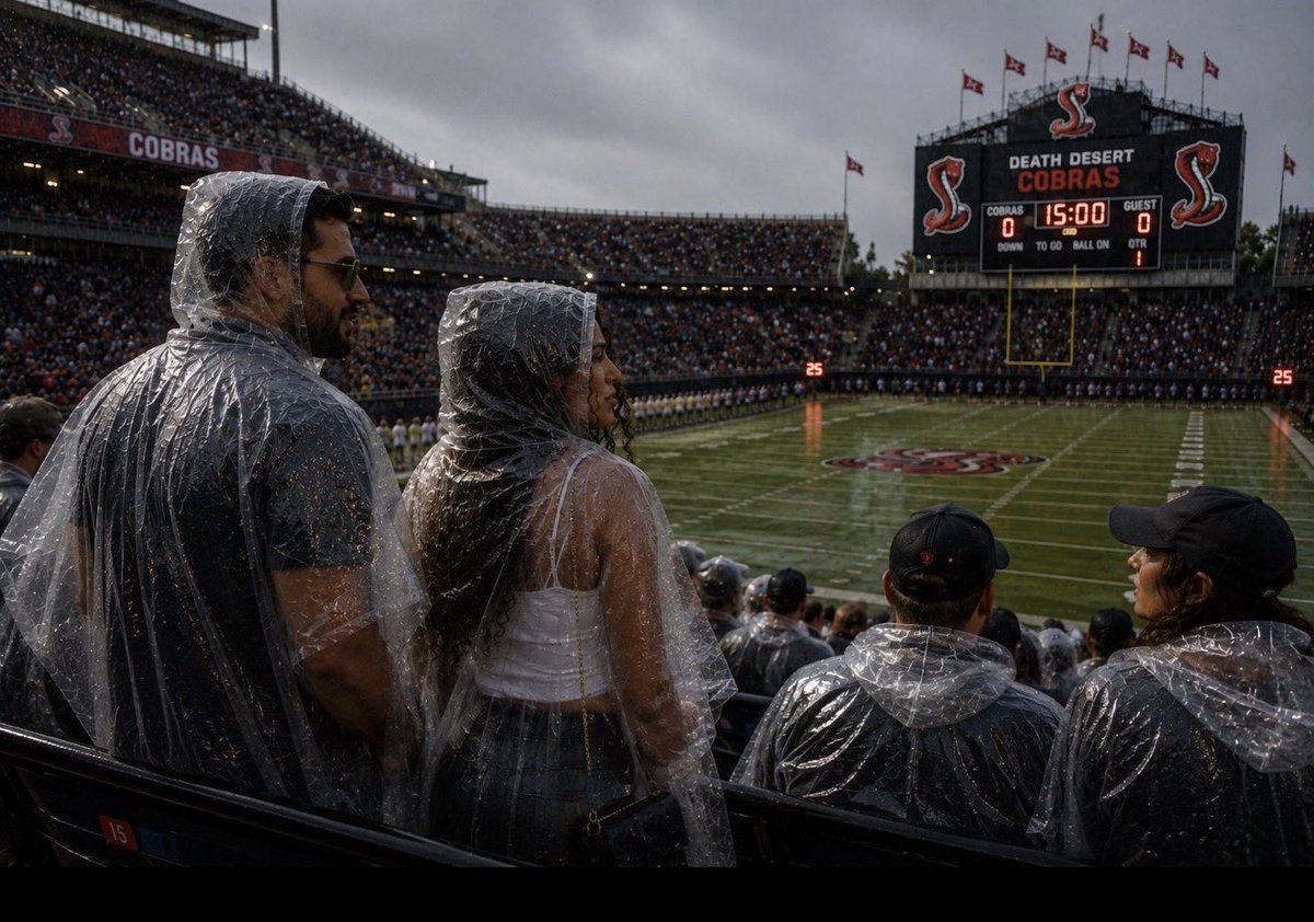 SGLFootball's tweet photo. Mike & Kylie have made it to Cobra Stadium, and so has the RAIN! ☔️
They’ll be LIVE tweeting all game with scores, big plays, weather updates & more from Domland.
Make sure you LIKE & FOLLOW so you don’t miss a thing!
#SGL #DFL #GameDay https://t.co/ROw7igga4G