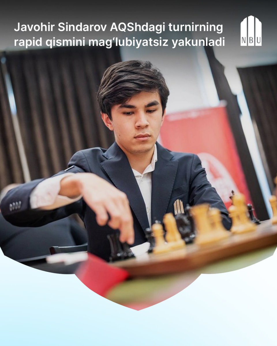 nbu_official's tweet photo. Javohir Sindarov AQShdagi turnirning rapid qismini mag‘lubiyatsiz yakunladi
—
Жавохир Синдаров завершил рапид-часть турнира в США без поражений

Подробнее: https://t.co/z6MfWMYAyy https://t.co/3niYYo6D6m