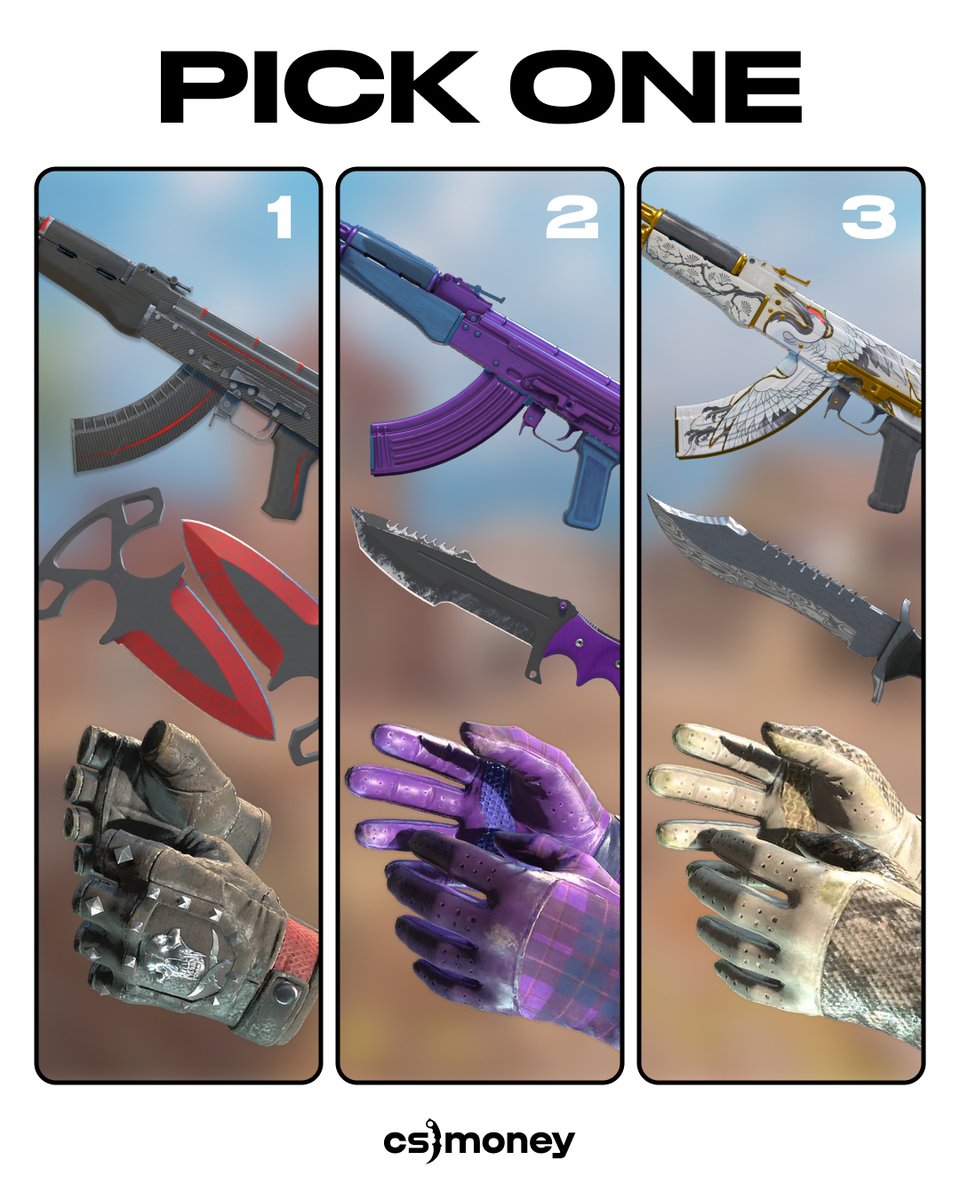 csmoneytrade's tweet photo. Rate these three $250 loadouts. Which one is the obvious W? https://t.co/hQQQKzGW6V