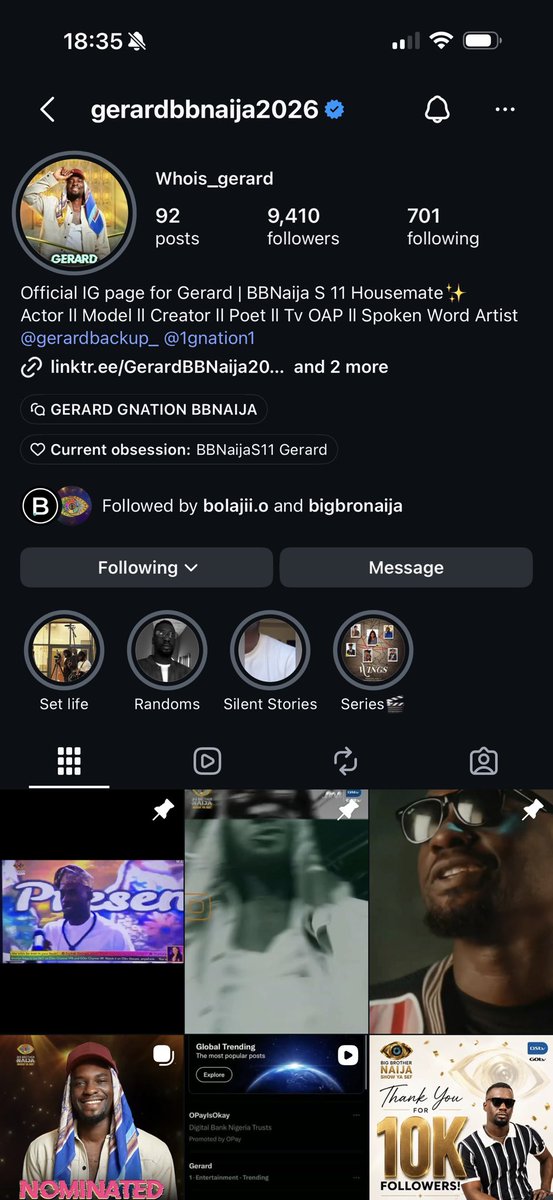 0xTife's tweet photo. If you love Gerard and want to keep him in the house, please follow his instagram page and VOTE for him too🥹🥹🥹. I’m really rooting for him. #BBnaija https://t.co/0LIIbJ06aR