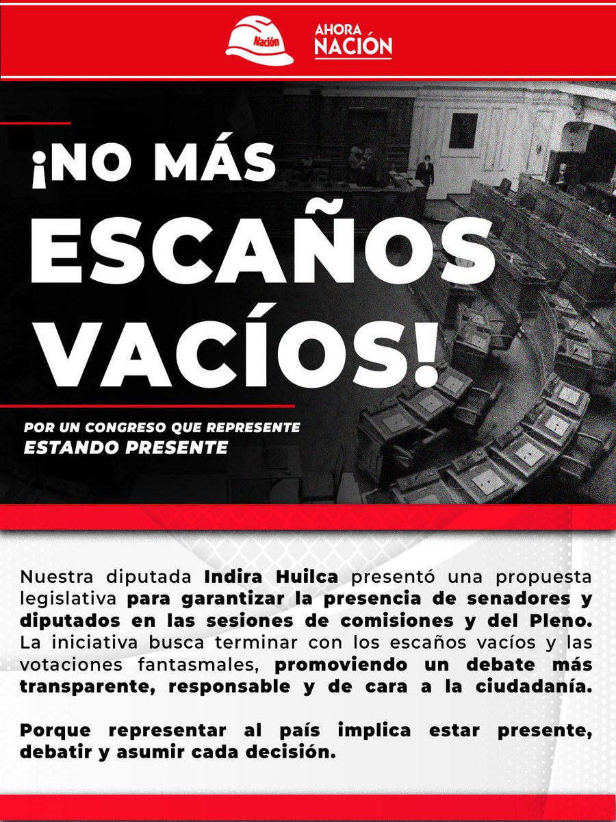 BancadaAN's tweet photo. El Congreso no puede representar desde la virtualidad. 

Por eso, nuestra diputada @IndiraHuilca presentó el primer proyecto de ley de la Cámara de Diputados, que busca garantizar la presencia de senadores y diputados en las sesiones. Representar al país exige estar presentes. https://t.co/dqyvqmkvPo