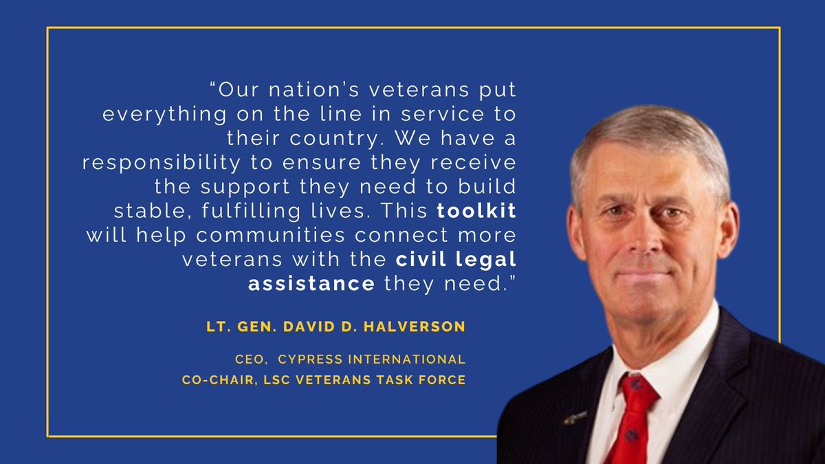 LSCtweets's tweet photo. Legal clinics can be a lifeline for veterans. That's why LSC created the Veteran Legal Services Toolkit — a free resource with planning guides, checklists and best practices to expand access to civil legal assistance for those who served. 

Learn more: https://t.co/QQyDLiJ0X6 https://t.co/EqkKPsBqoJ