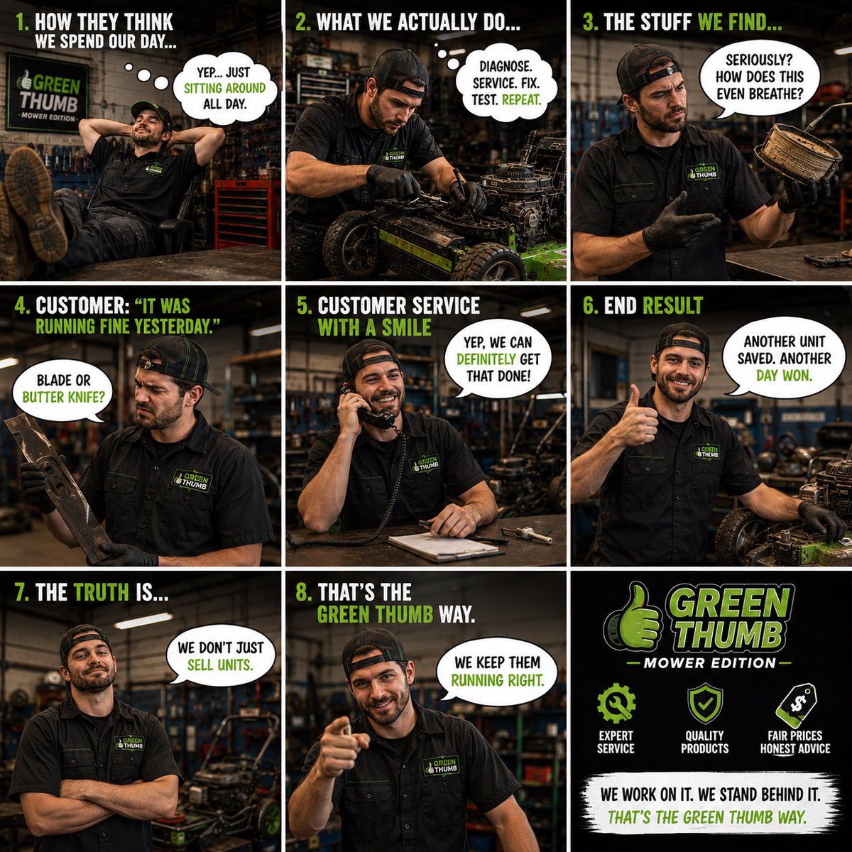 GreenThumbMower's tweet photo. Drop a 🚜 if your mower has ever made a noise that magically disappeared when you brought it to the shop.

📍Stop by Green Thumb Mower Edition for expert service, quality products, fair prices, and honest advice.

#GreenThumbMowerEdition #SmallEngineRepair #MowerLife #service https://t.co/bsKch9I9r6