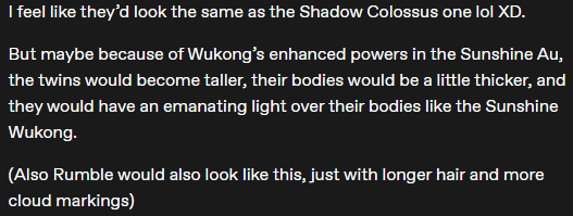 PurpleTheSheep's tweet photo. Response: Ooo I think I'll name the reverse AU "Sunshine Colossus" to separate the AUs!
#ShadowColossusAU #LMKSavage #LegoMonkieKidAU #LMKAU #LegoMonkieKid #LMK #LegoMonkieKidart #LMKart https://t.co/97IL31qJw7