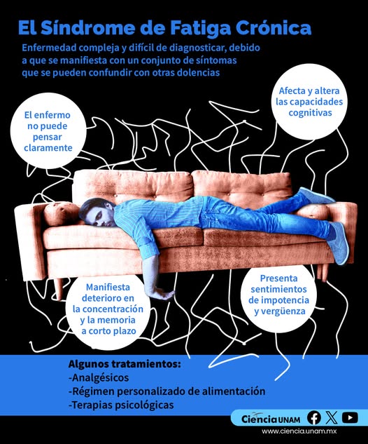 Ciencia_UNAM's tweet photo. #Salud | Muchas personas han pasado por eventos de agotamiento y hartazgo. Pero hay quienes viven con agotamiento en el nervio óptico o cansancio que no les permite ni comer 
#Síndrome de #FatigaCrónica: https://t.co/Ye1NnEWdOm https://t.co/mzxNFaiUal