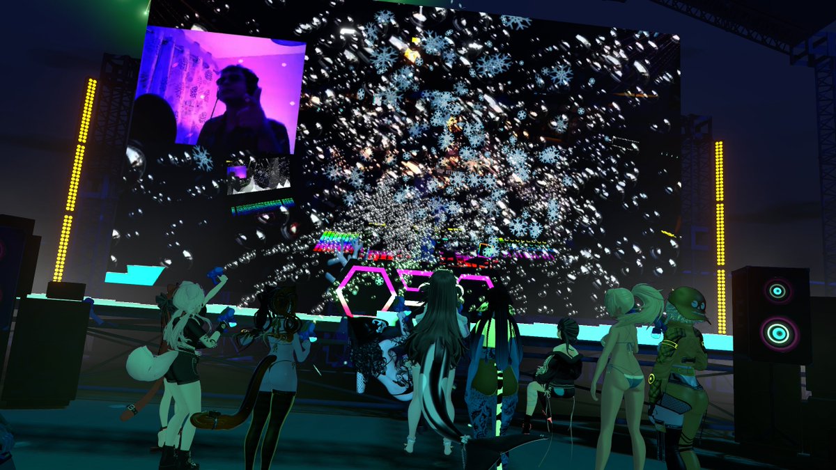 MaidYume1068's tweet photo. OUR FIRST YUME RAVE! Thank you to all that came to party with us that day, especially our DJs! Little did we know this would become one of the main attractions at #YumeMaidCafe
#YMC #VRChat #VRCRave https://t.co/KwGkArplUJ