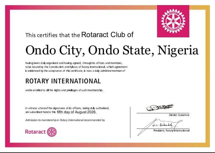 rac_ondocity's tweet photo. Officially Chartered! 🎉
A proud milestone for the Rotaract Club of Ondo City! Together, we begin a new journey of service, leadership, fellowship, and lasting impact. Here's to a brighter future! 💙❤️
#rotaractondocity #CreateLastingImpact #rotaryinternational @Rotary https://t.co/MEKHKVBCwj