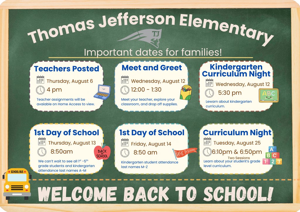 TPatriotpride's tweet photo. We are so excited to welcome our Patriots back for a new school year! Here are some important dates for families. https://t.co/khClidVQWL
